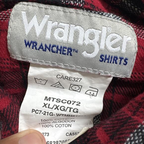 VTG Wrangler Wrancher Cowboy Shirt Men XL Red Plaid Pearl Snap Flannel Western - Picture 10 of 11